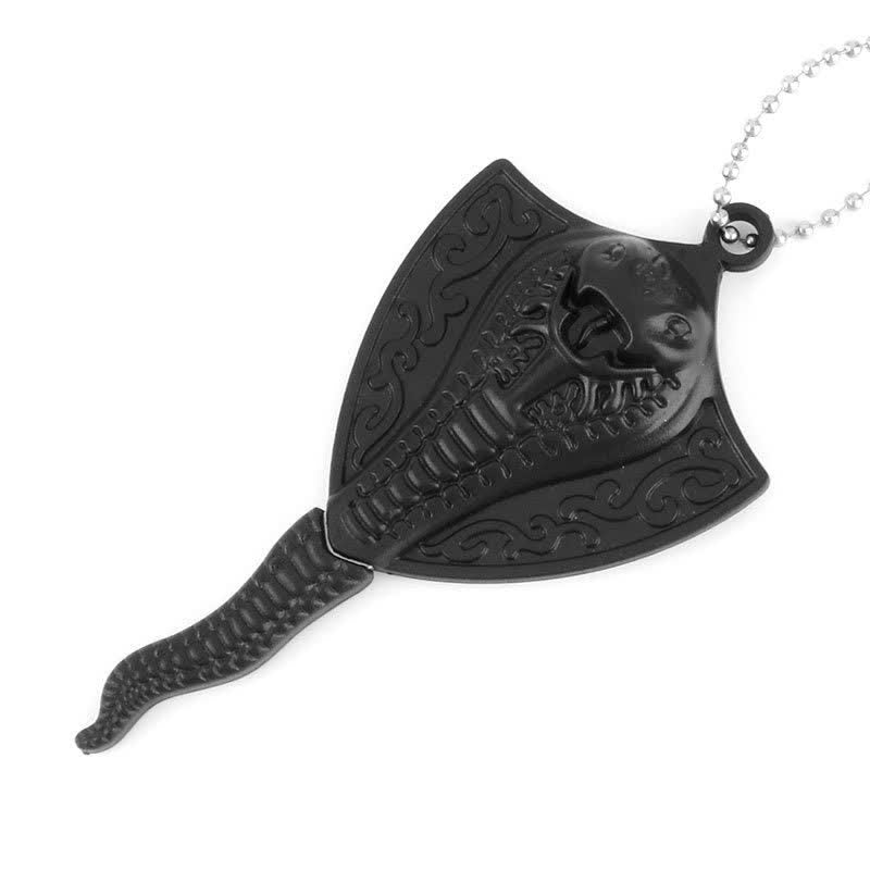 Collier pendentif mini-lame cachée en forme de serpent et de crâne de dragon noir
