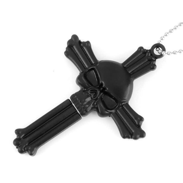 Collier pendentif mini-lame cachée en forme de serpent et de crâne de dragon noir