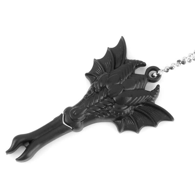 Collier pendentif mini-lame cachée en forme de serpent et de crâne de dragon noir