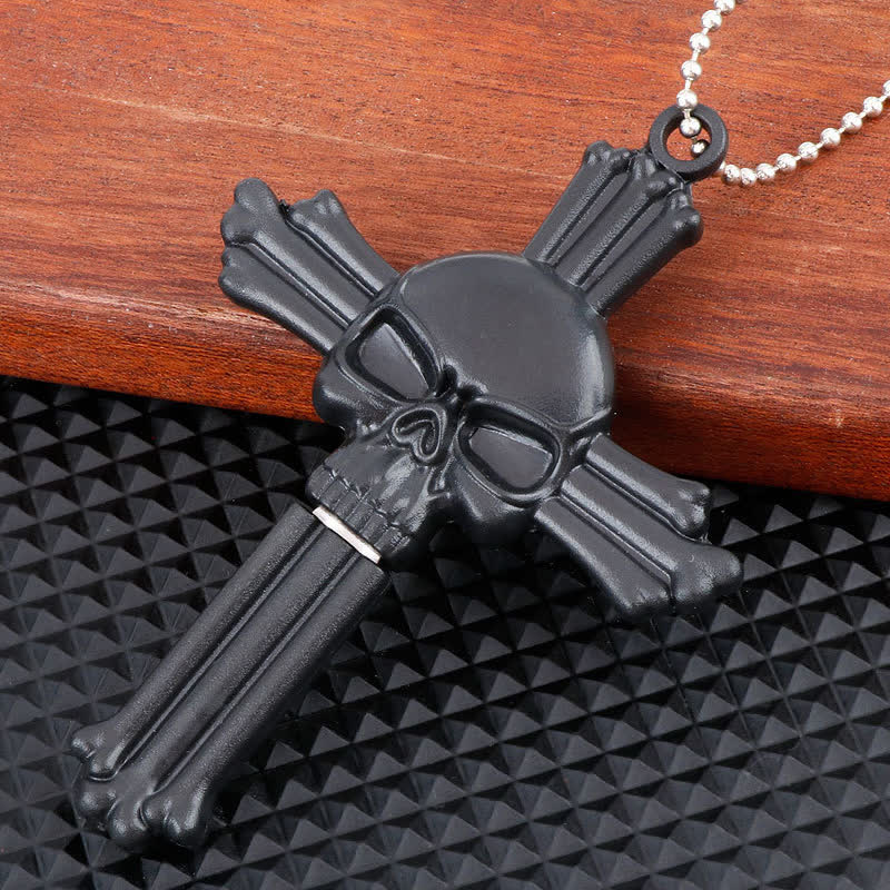 Collier pendentif mini-lame cachée en forme de serpent et de crâne de dragon noir