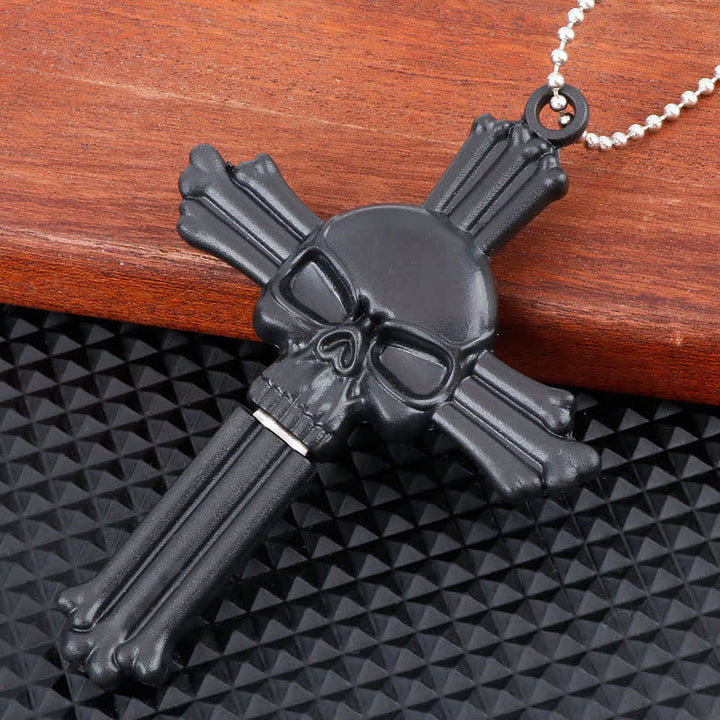 Collier pendentif mini-lame cachée en forme de serpent et de crâne de dragon noir