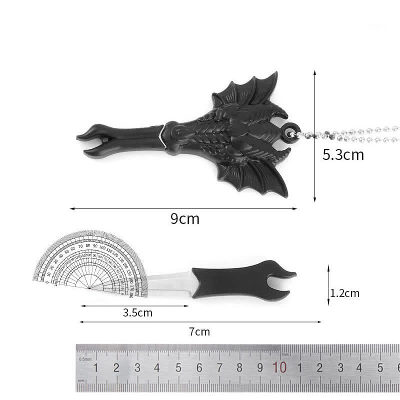 Collier pendentif mini-lame cachée en forme de serpent et de crâne de dragon noir