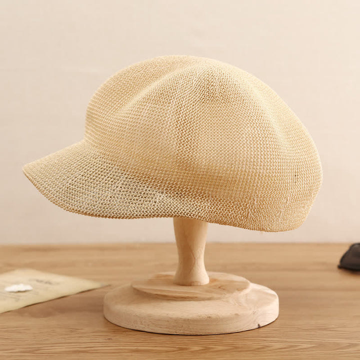 Béret de plage en paille tissée de couleur unie pour femme