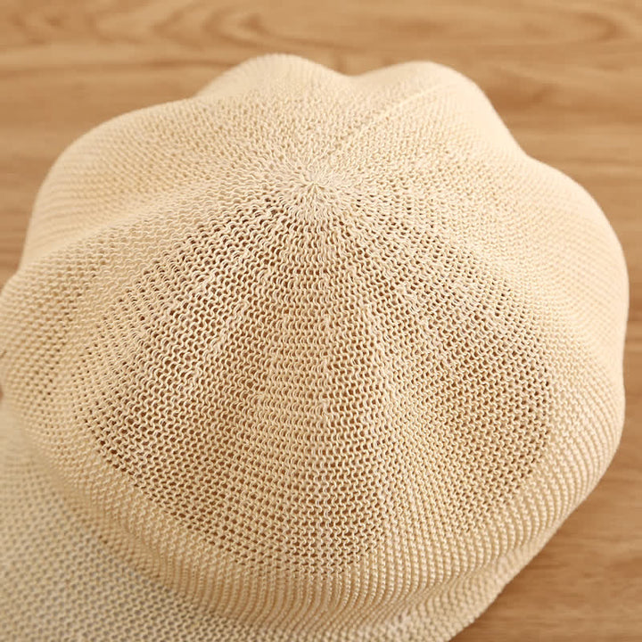 Béret de plage en paille tissée de couleur unie pour femme