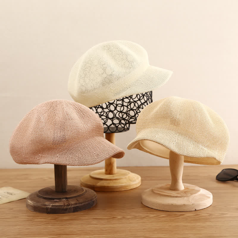 Béret de plage en paille tissée de couleur unie pour femme