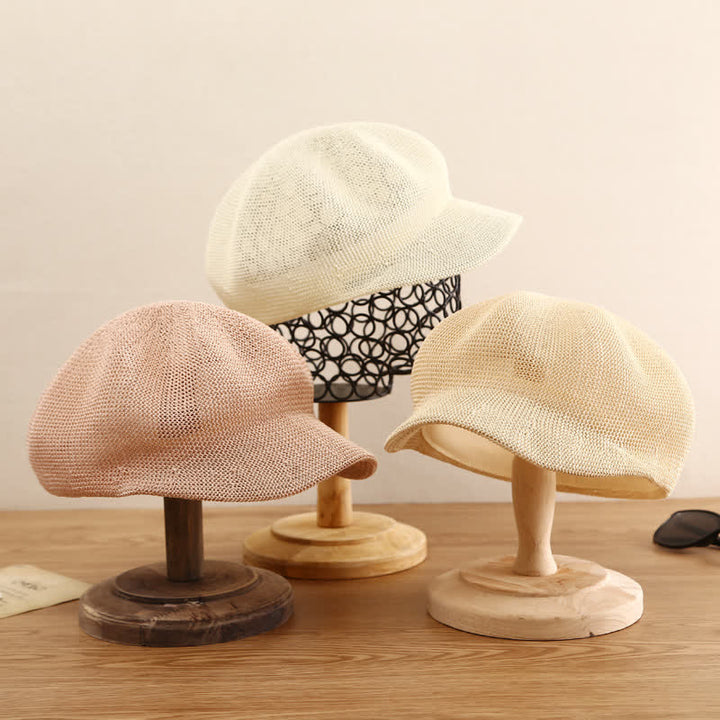 Béret de plage en paille tissée de couleur unie pour femme