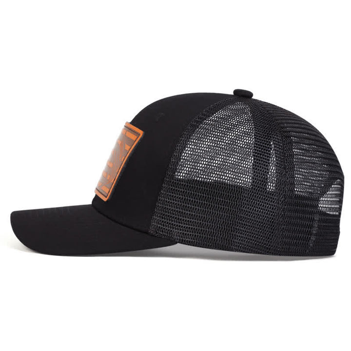 Casquette de camionneur avec patch en cuir et motif requin drapeau américain