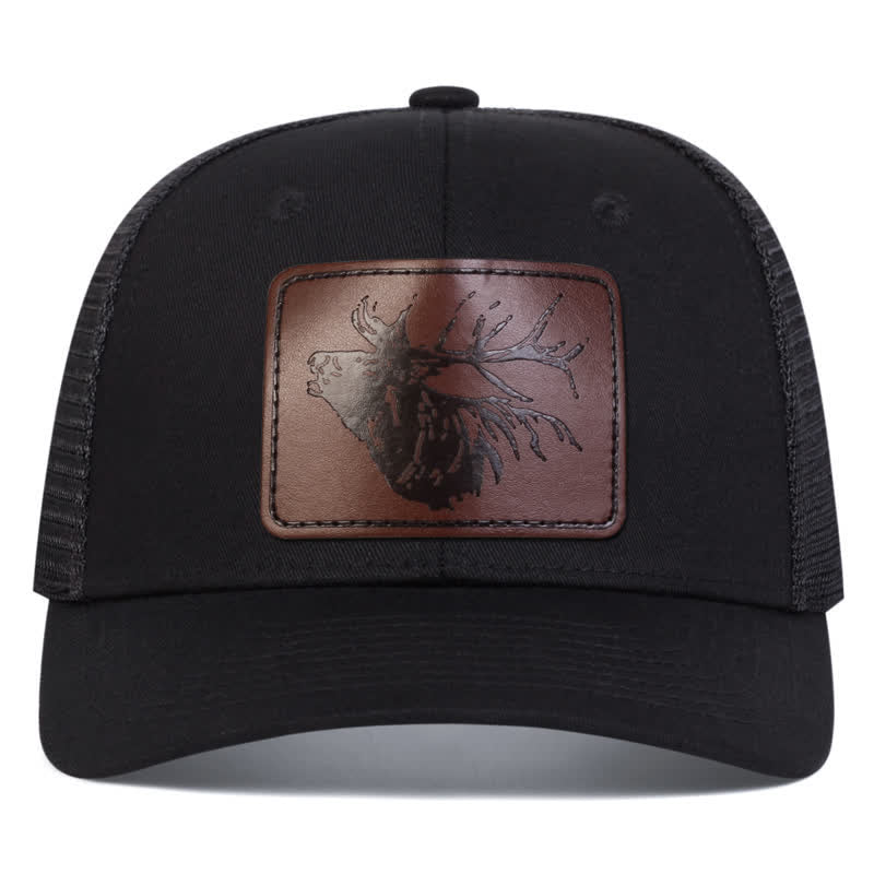 Casquette de camionneur avec patch en cuir et grosse tête de cerf