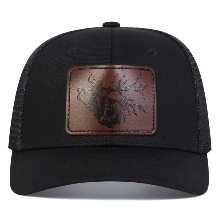 Casquette de camionneur avec patch en cuir et grosse tête de cerf