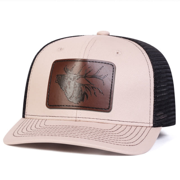 Casquette de camionneur avec patch en cuir et grosse tête de cerf