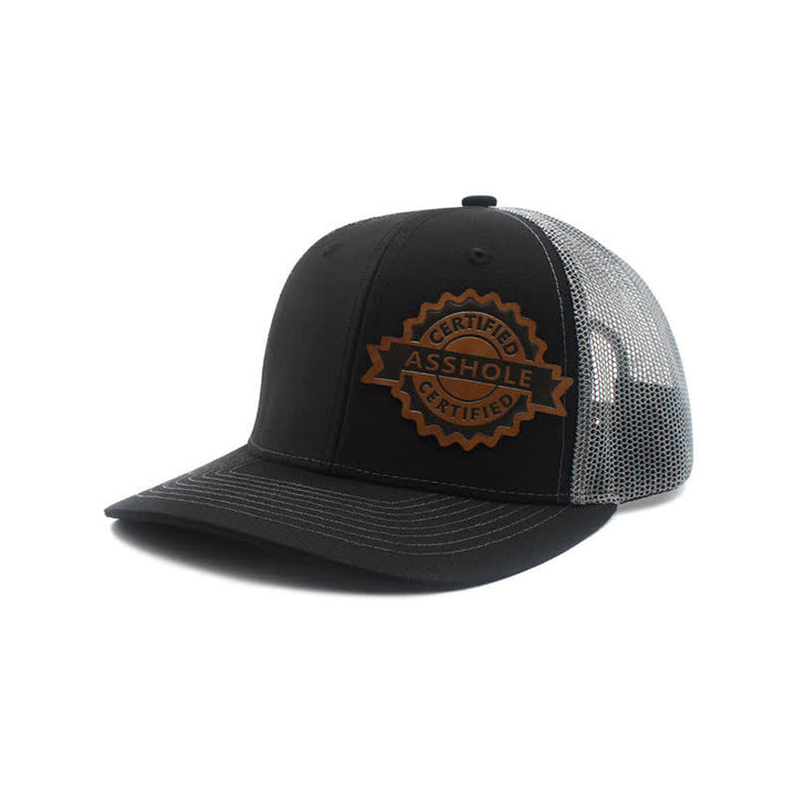 Casquette de camionneur en cuir marron avec motif de lettres