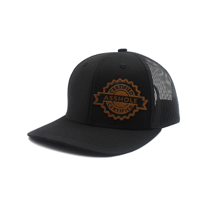 Casquette de camionneur en cuir marron avec motif de lettres