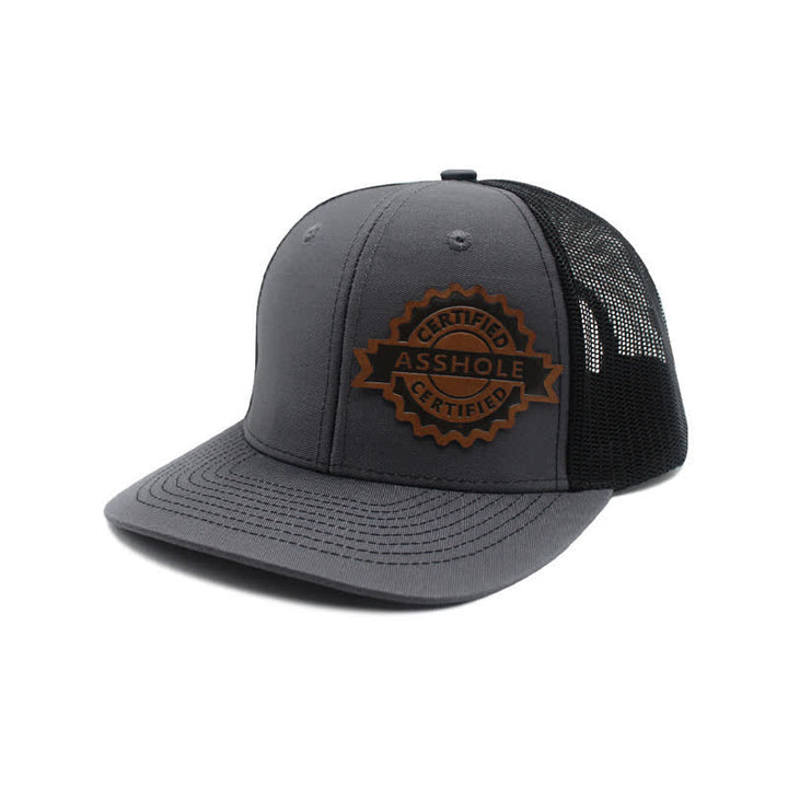 Casquette de camionneur en cuir marron avec motif de lettres
