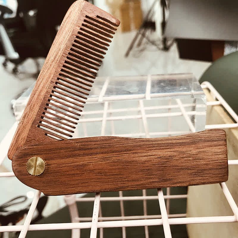 Peigne à barbe pliable en bois avec nom gravé personnalisé