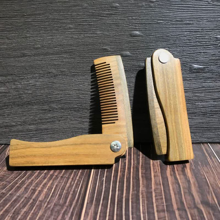 Peigne à barbe pliable en bois avec nom gravé personnalisé