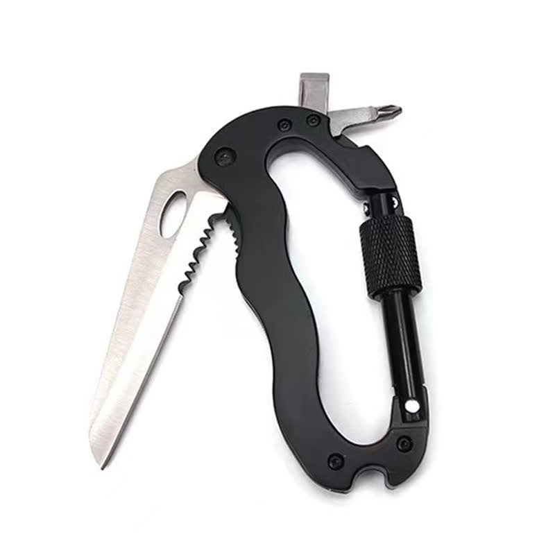 Couteau pliant multifonction 5 en 1, boucle en D, mousqueton, porte-clés