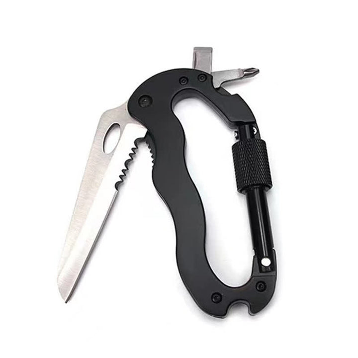 Couteau pliant multifonction 5 en 1, boucle en D, mousqueton, porte-clés