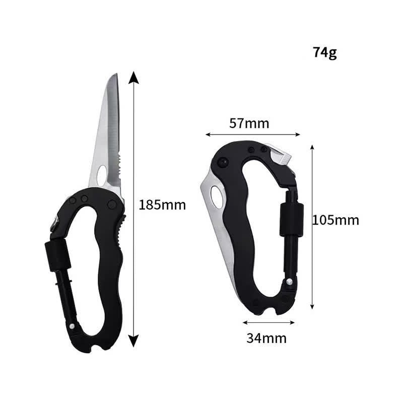 Couteau pliant multifonction 5 en 1, boucle en D, mousqueton, porte-clés