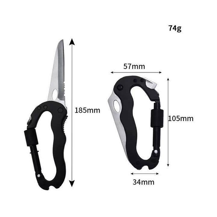 Couteau pliant multifonction 5 en 1, boucle en D, mousqueton, porte-clés