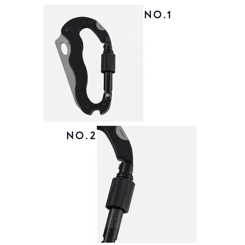Couteau pliant multifonction 5 en 1, boucle en D, mousqueton, porte-clés