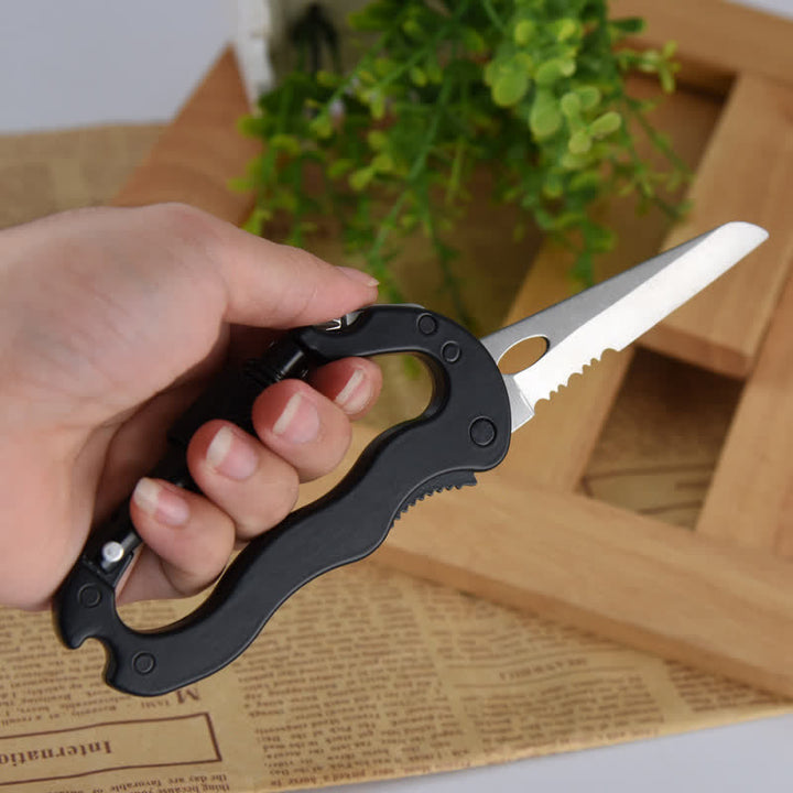 Couteau pliant multifonction 5 en 1, boucle en D, mousqueton, porte-clés