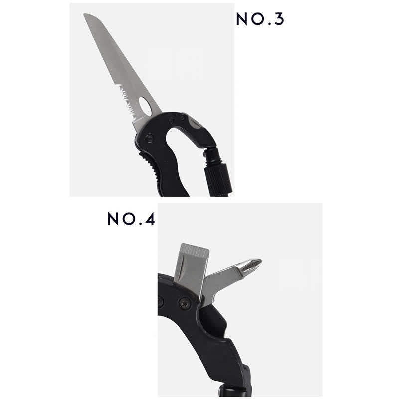 Couteau pliant multifonction 5 en 1, boucle en D, mousqueton, porte-clés