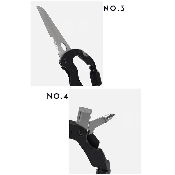 Couteau pliant multifonction 5 en 1, boucle en D, mousqueton, porte-clés