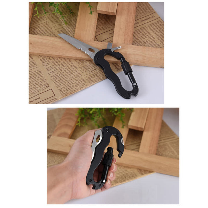 Couteau pliant multifonction 5 en 1, boucle en D, mousqueton, porte-clés