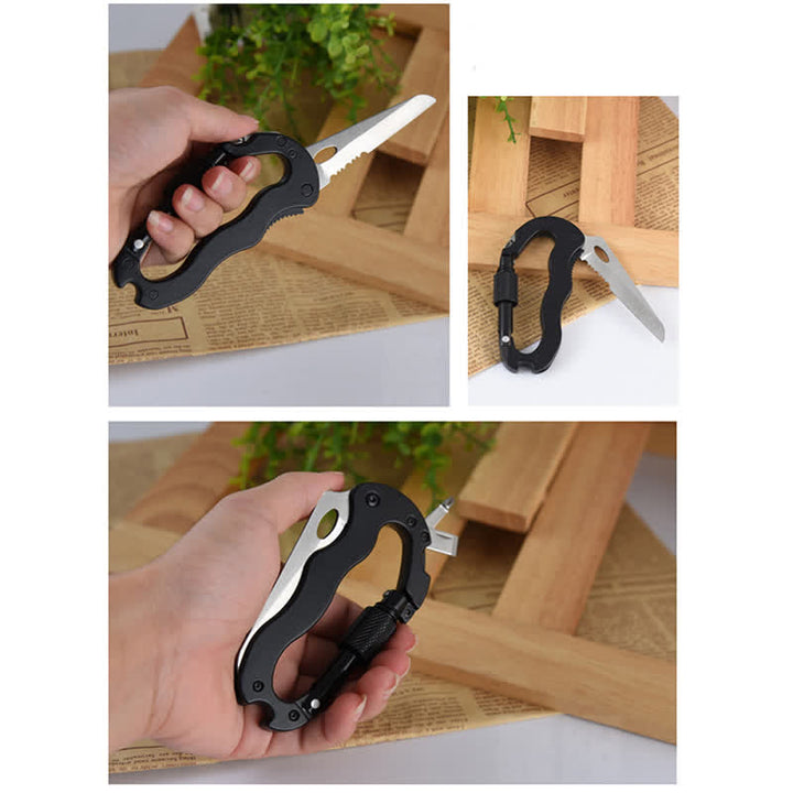 Couteau pliant multifonction 5 en 1, boucle en D, mousqueton, porte-clés
