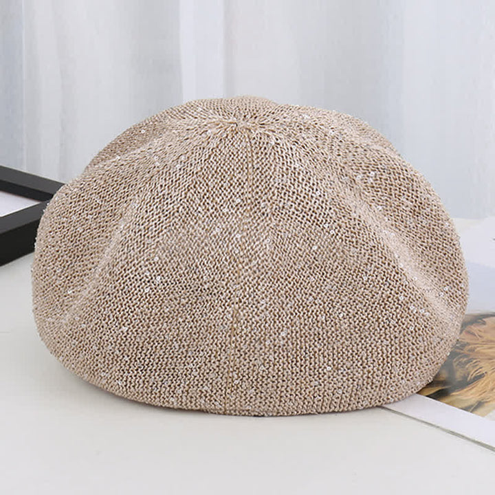 Béret octogonal en paille à paillettes et chaîne dorée pour femme
