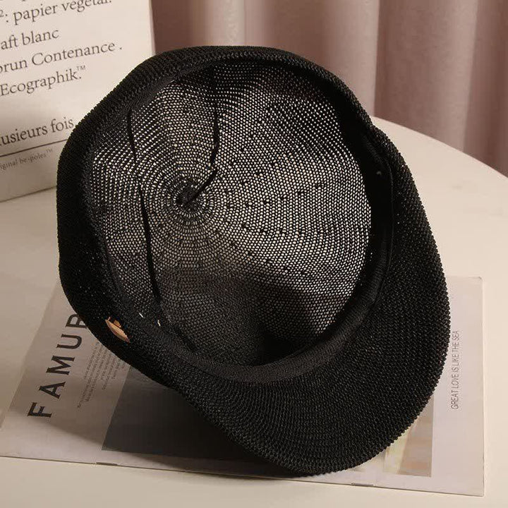 Béret chic en paille avec chaîne dorée et strass argentés pour femme