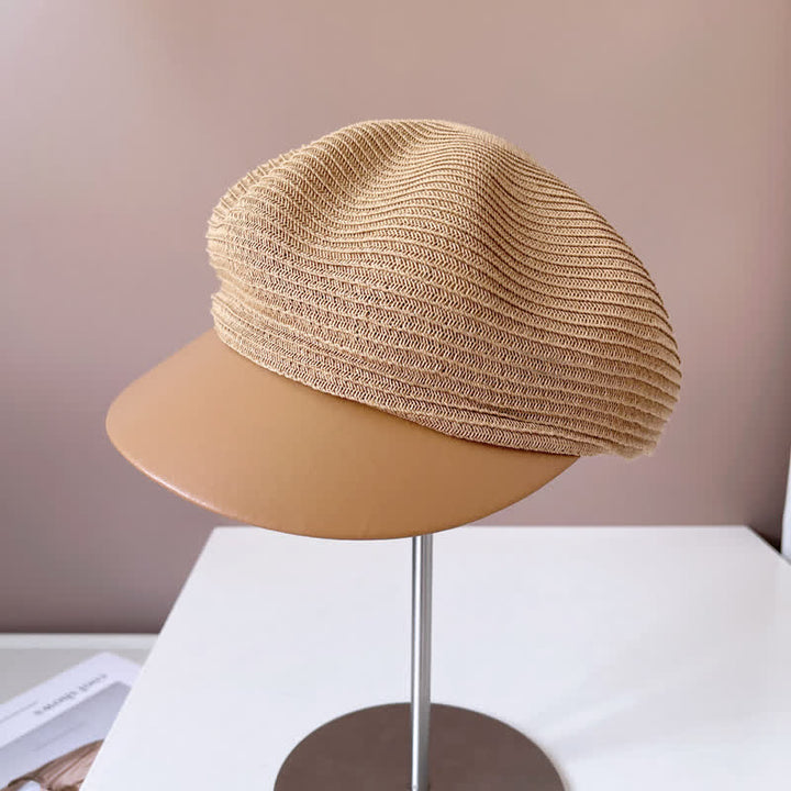 Béret en paille à bord en similicuir pour femme