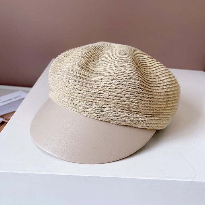Béret en paille à bord en similicuir pour femme