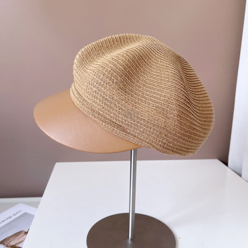 Béret en paille à bord en similicuir pour femme