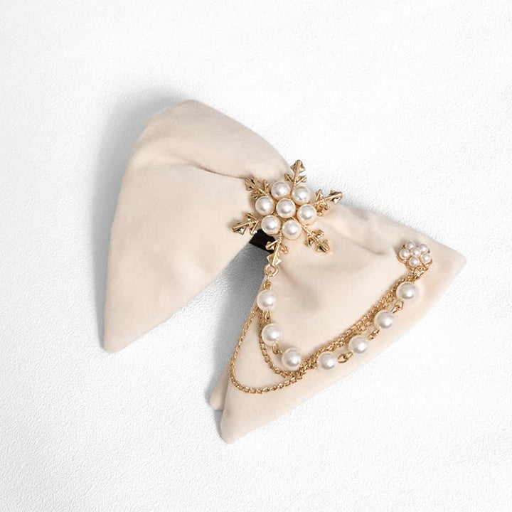 Pochette de costume en velours avec nœud papillon et chaîne de perles pour homme