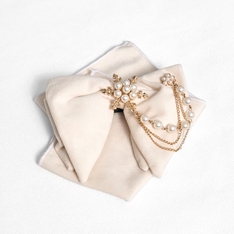 Pochette de costume en velours avec nœud papillon et chaîne de perles pour homme