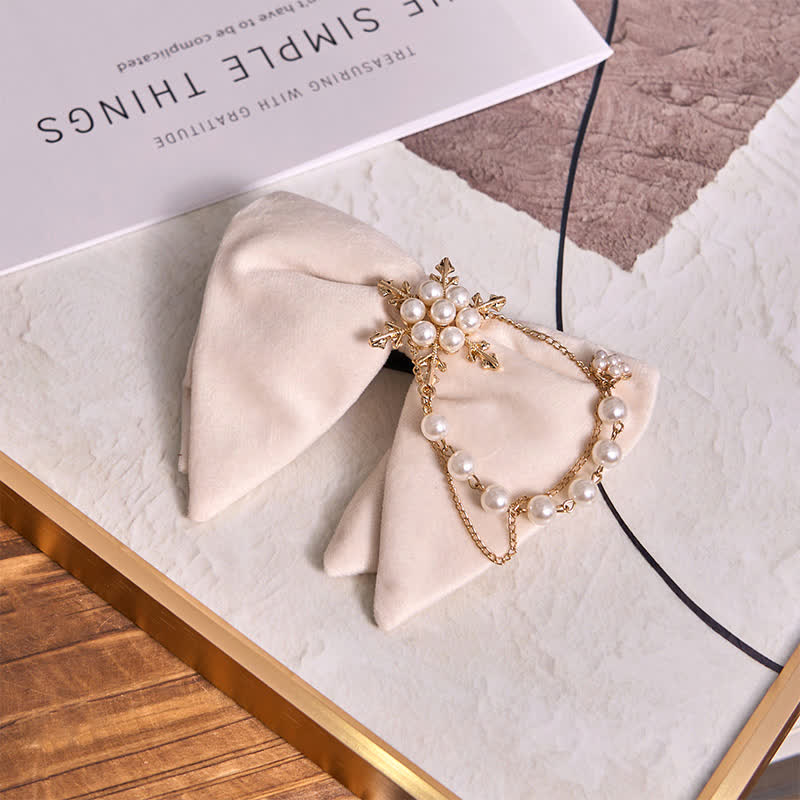 Pochette de costume en velours avec nœud papillon et chaîne de perles pour homme