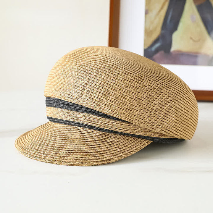 Chapeau gavroche classique en paille tissée à rayures pour femme
