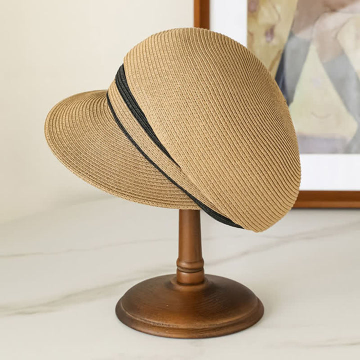 Chapeau gavroche classique en paille tissée à rayures pour femme