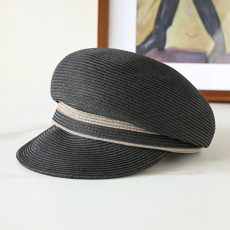 Chapeau gavroche classique en paille tissée à rayures pour femme
