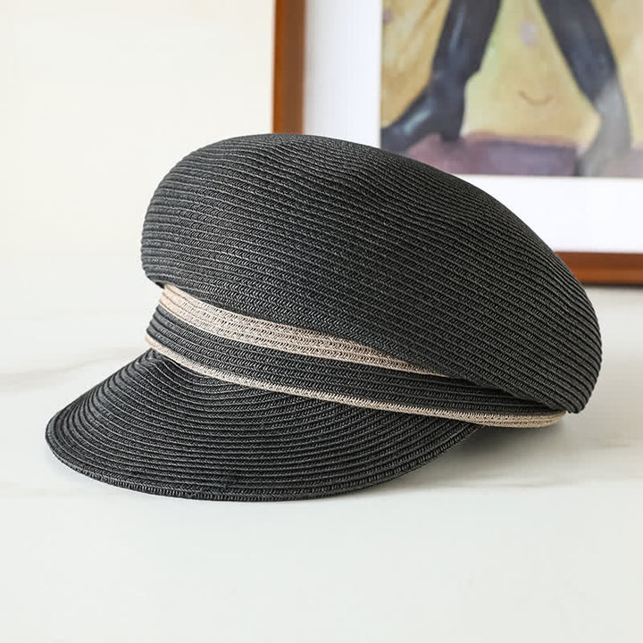 Chapeau gavroche classique en paille tissée à rayures pour femme