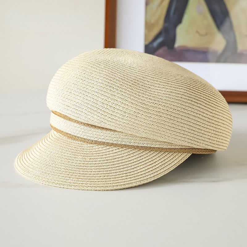 Chapeau gavroche classique en paille tissée à rayures pour femme