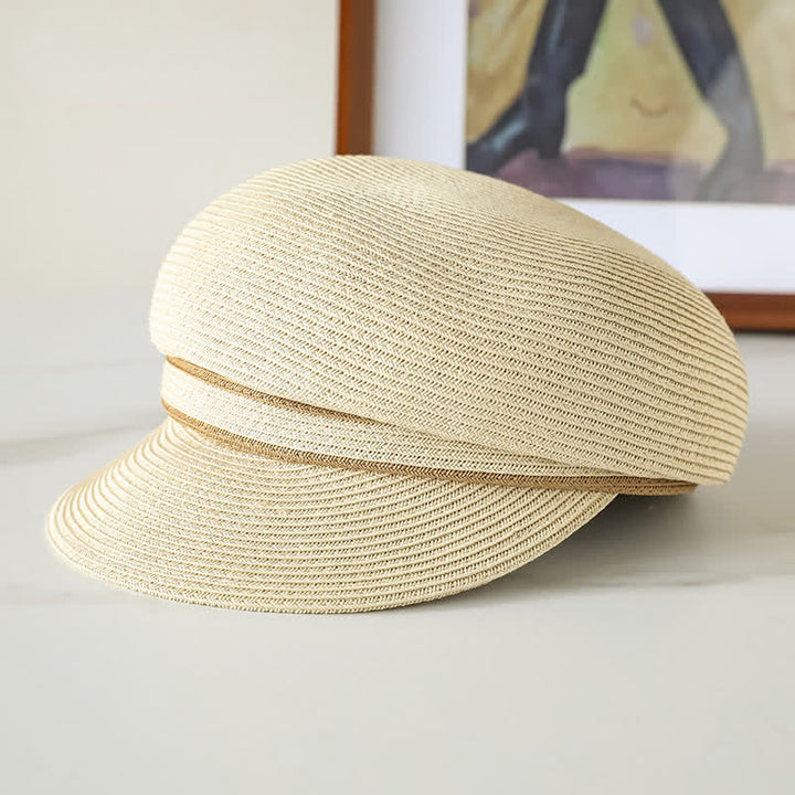 Chapeau gavroche classique en paille tissée à rayures pour femme