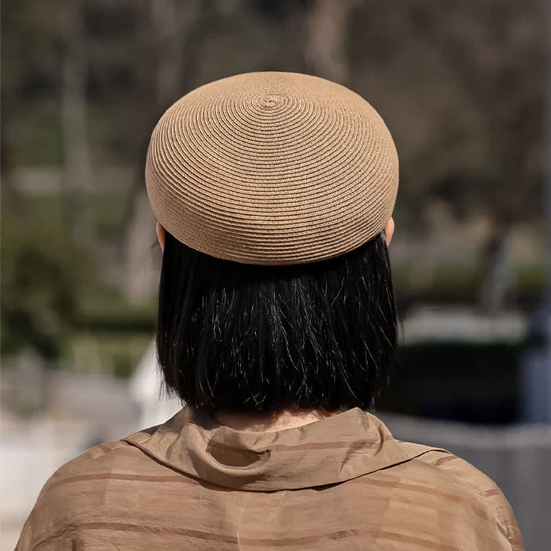 Chapeau gavroche classique en paille tissée à rayures pour femme