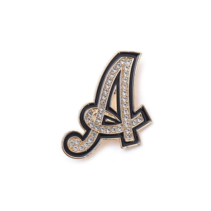 Broche alphabet 26 lettres initiales en strass émaillé noir