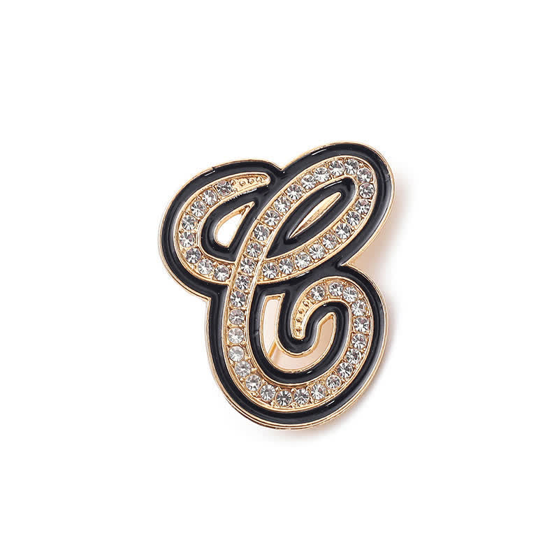 Broche alphabet 26 lettres initiales en strass émaillé noir