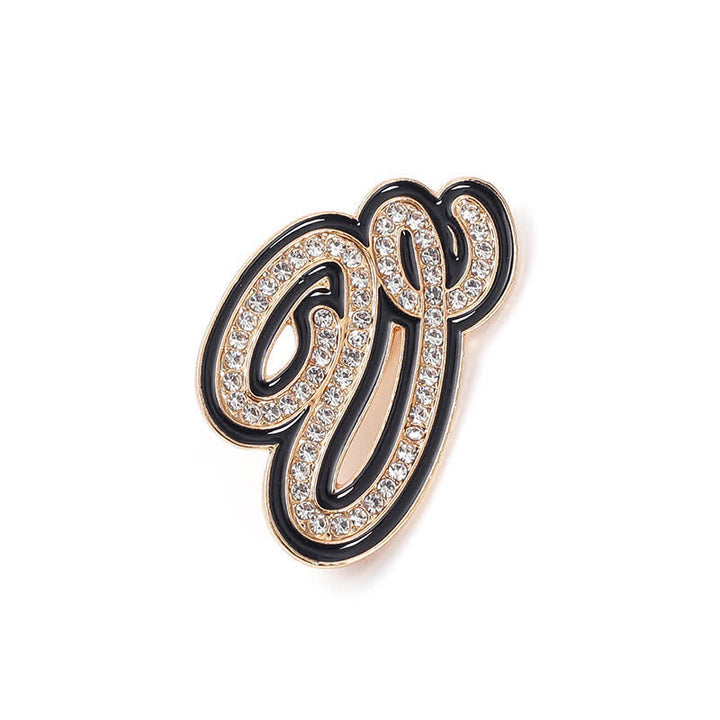 Broche alphabet 26 lettres initiales en strass émaillé noir