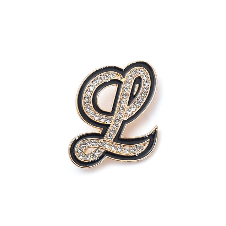 Broche alphabet 26 lettres initiales en strass émaillé noir