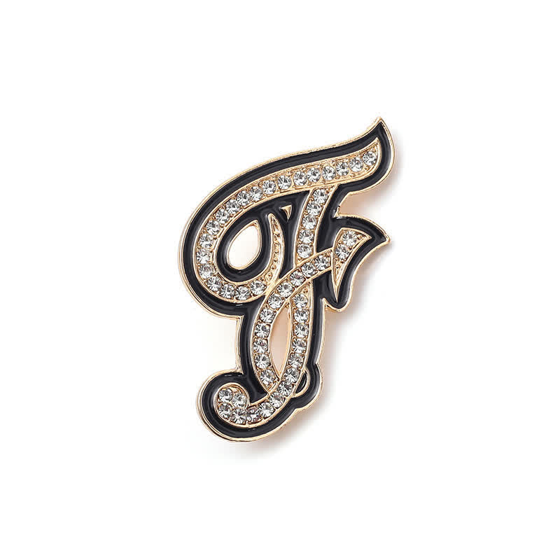 Broche alphabet 26 lettres initiales en strass émaillé noir