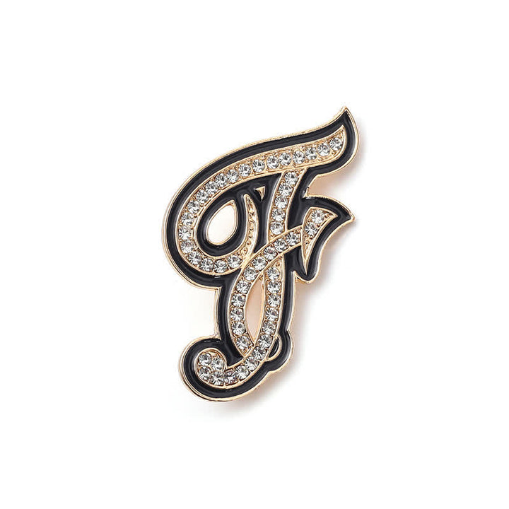 Broche alphabet 26 lettres initiales en strass émaillé noir